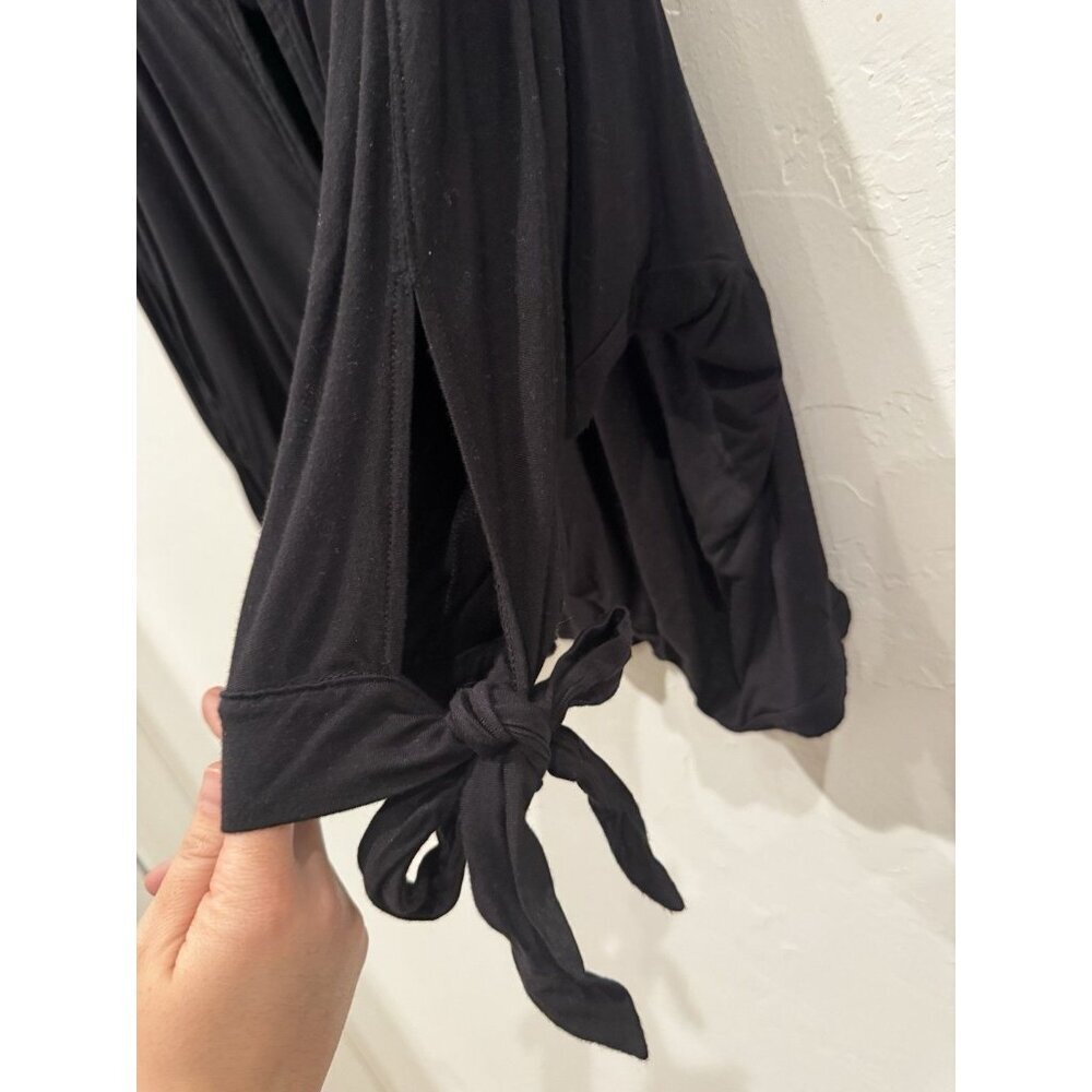 Free People Women’s Top Small ‘Keepin On Tie’ Sleeve Tee Black Button Front Boho - Picture 8 of 10